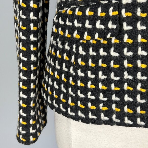 Etcetera Womens Wool Blazer Jacket Black Yellow Asymmetric Moto Zip size 12 - Picture 4 of 13